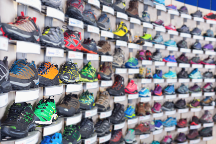 Image of sport colorful shoes on showcase